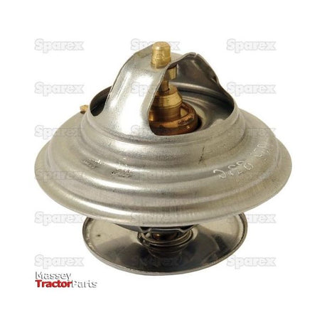 A metal Thermostat (Sparex Part No. S.67390) for a Massey Ferguson 4435 tractor engine, featuring a brass fitting on top, with the words "Massey Tractor Parts" and "Sparex By-Pass" in the background.