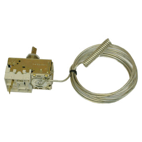 Image of a Sparex Thermostatic Switch (Sparex Part No. S.106623) with an attached 46'' coiled capillary tube and probe, designed for use in variable type refrigeration and air conditioning systems.