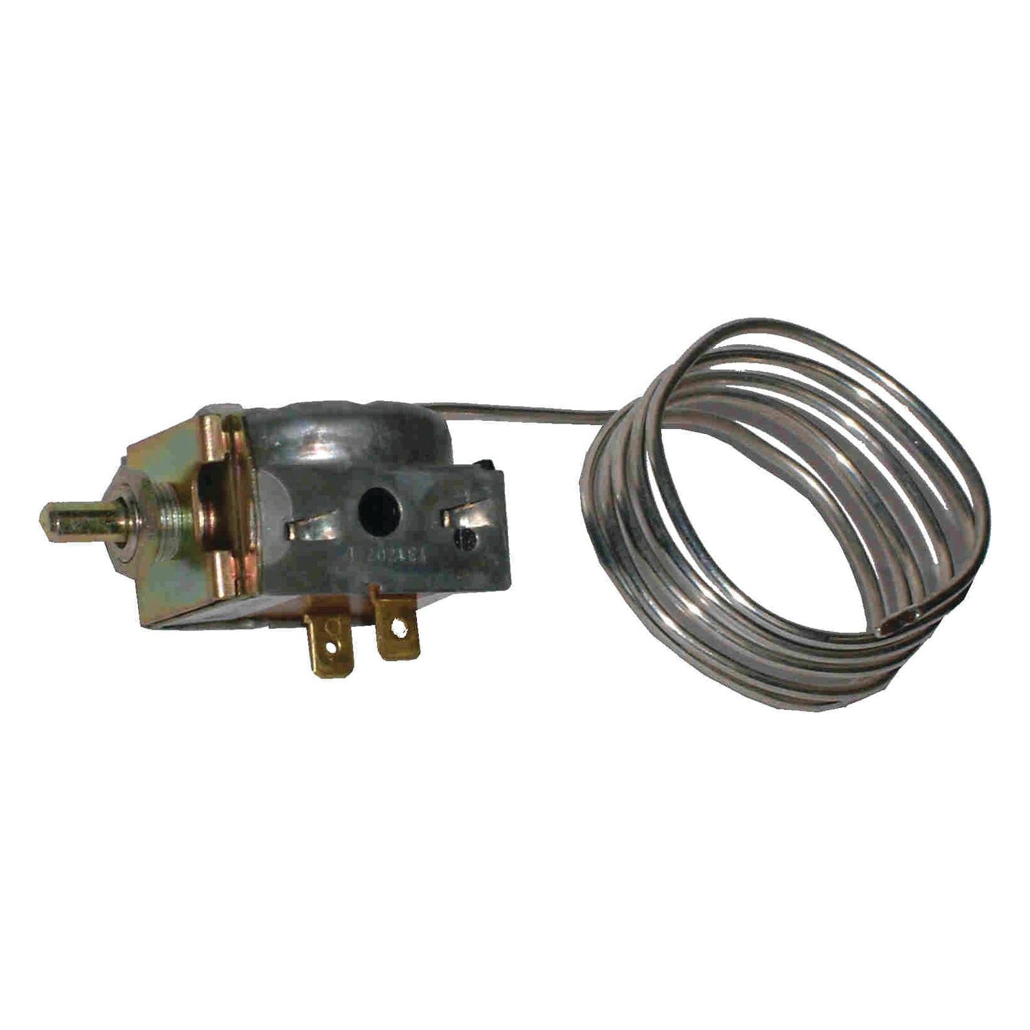 A Sparex Thermostatic Switch (Part No. S.106627) - a metal device featuring two prongs, a coiled wire, and a 36'' capillary tube.