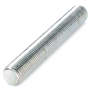 A close-up of the AGCO Massey Ferguson Threaded Part - 3582541M2, a metallic, fully threaded rod or bolt similar to those used in Massey Ferguson 3000 Series tractor parts, lying horizontally on a white background.