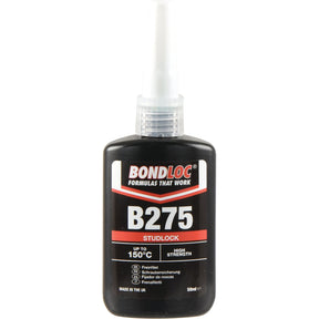 A 50ml bottle of Threadlock B275 (S.24079) by Sparex, a high-strength threadlocker, can withstand temperatures up to 150°C. The bottle is black with red and white labeling.
