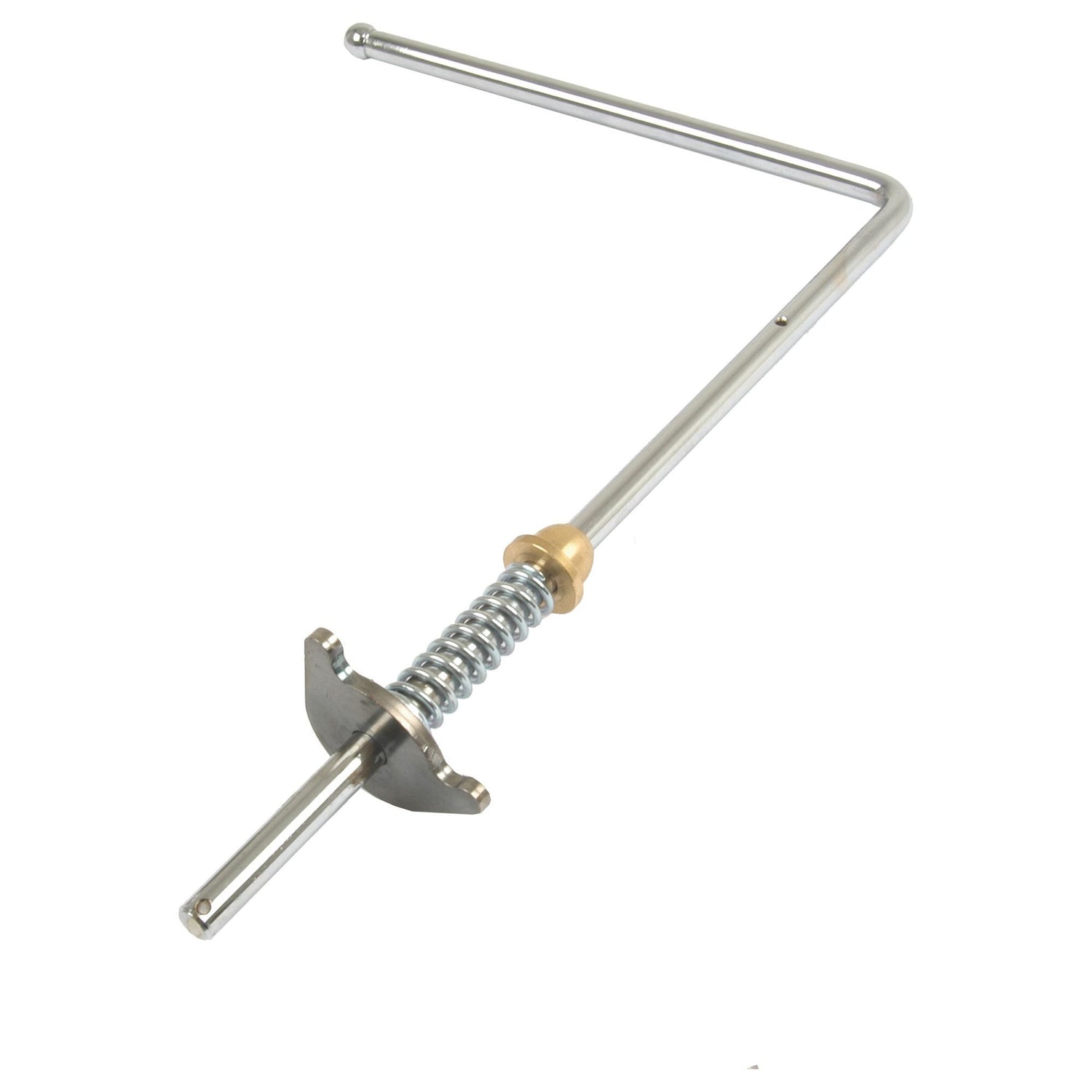 The Sparex Throttle Lever (Part No. S.43648), featuring a metal spring-loaded tension rod with an L-shaped handle and a threaded base, is ideal for Massey Ferguson 35 throttle lever adjustments.