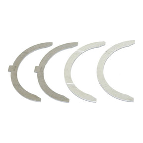 Four silver crescent-shaped metal pieces, part of the Thrust Bearings Set (Sparex Part No. S.42427) for the Massey Ferguson 23C 4 Cyl Diesel Engine, are aligned in a straight row against a white background.