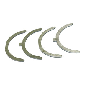 Four metallic semi-circular components from the Sparex Thrust Bearings Set | Sparex Part No.S.62052, with notched ends, arranged in a row against a white background.