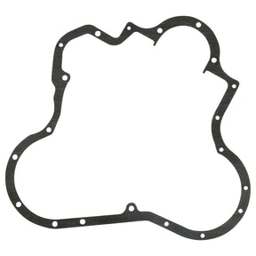 The Sparex S.42560 Timing Cover Gasket, designed for 3-cylinder Perkins engines (AD3.152, AT3.152.4, A3.152, A3.144, AT3.152), features a black gasket with multiple bolt holes in an irregular shape to ensure a perfect fit for Massey Ferguson models.
