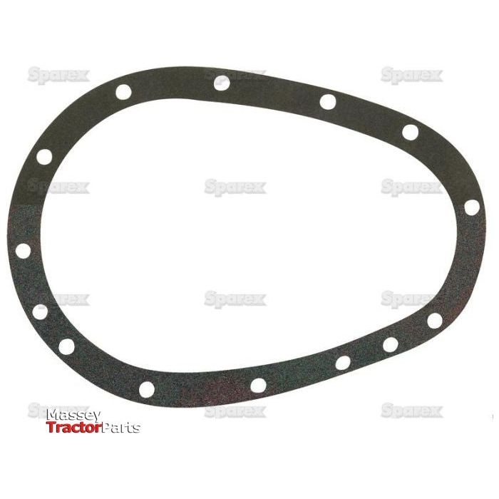 The Sparex Timing Cover Gasket - 4 Cyl. (20C 80mm, 85mm-Petrol, 85mm VO, A3.144, A3.152) | Sparex Part No.S.42487 is an oval-shaped gasket with evenly spaced holes around the perimeter designed for sealing parts in Massey Ferguson tractors with 4-cylinder engines.