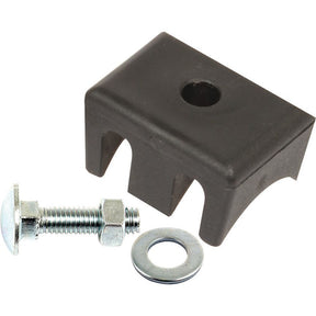 A set of black rubber tine holders with a hole, accompanied by a metal bolt, nut, and washer from Sparex (Part No. S.79711), all set against a white background.