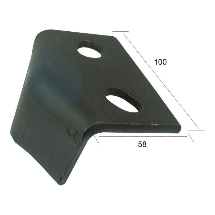 Black metal Tine Protector measuring 100mm in length and 75mm in width, with hole centers at 50mm. OE Reference: 38100215 | Sparex Part No. S.77286.