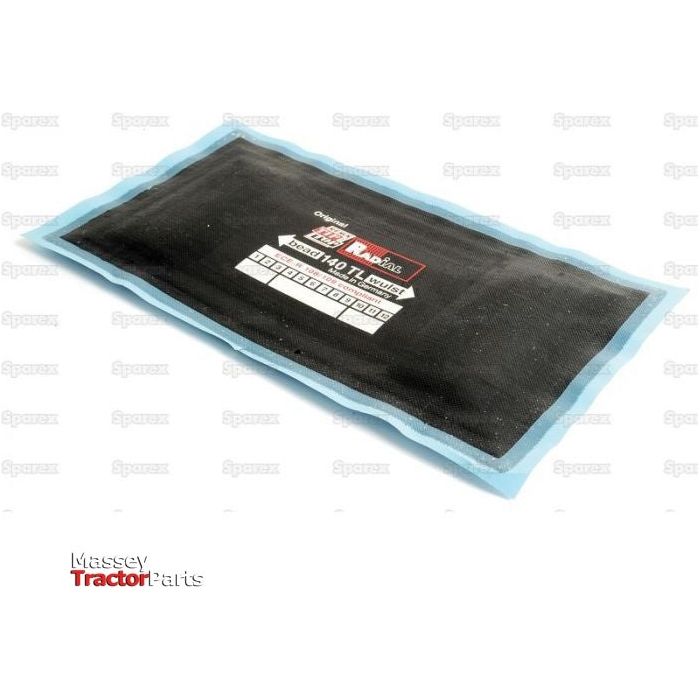 A rectangular Repair Patch - Radial (140TL) 100 x 195mm (Sparex Part No. S.152724) tire repair patch on a white background with Sparex branding visible in the bottom left corner, ideal for durable repairs and self-vulcanisation of radial tires.