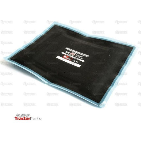 A black rubber patch with blue edges, labeled "Repair Patch - Radial (182TL) 185 x 240mm" at the bottom left and "Sparex" in the background, perfect for Tip Top repair of radial tires.
