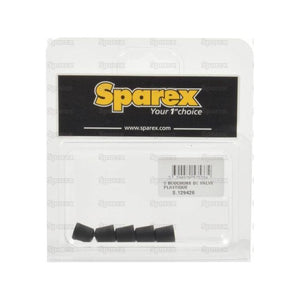 A package labeled "Sparex" containing five black plastic valve caps from the Agripak collection with part number S.129426.