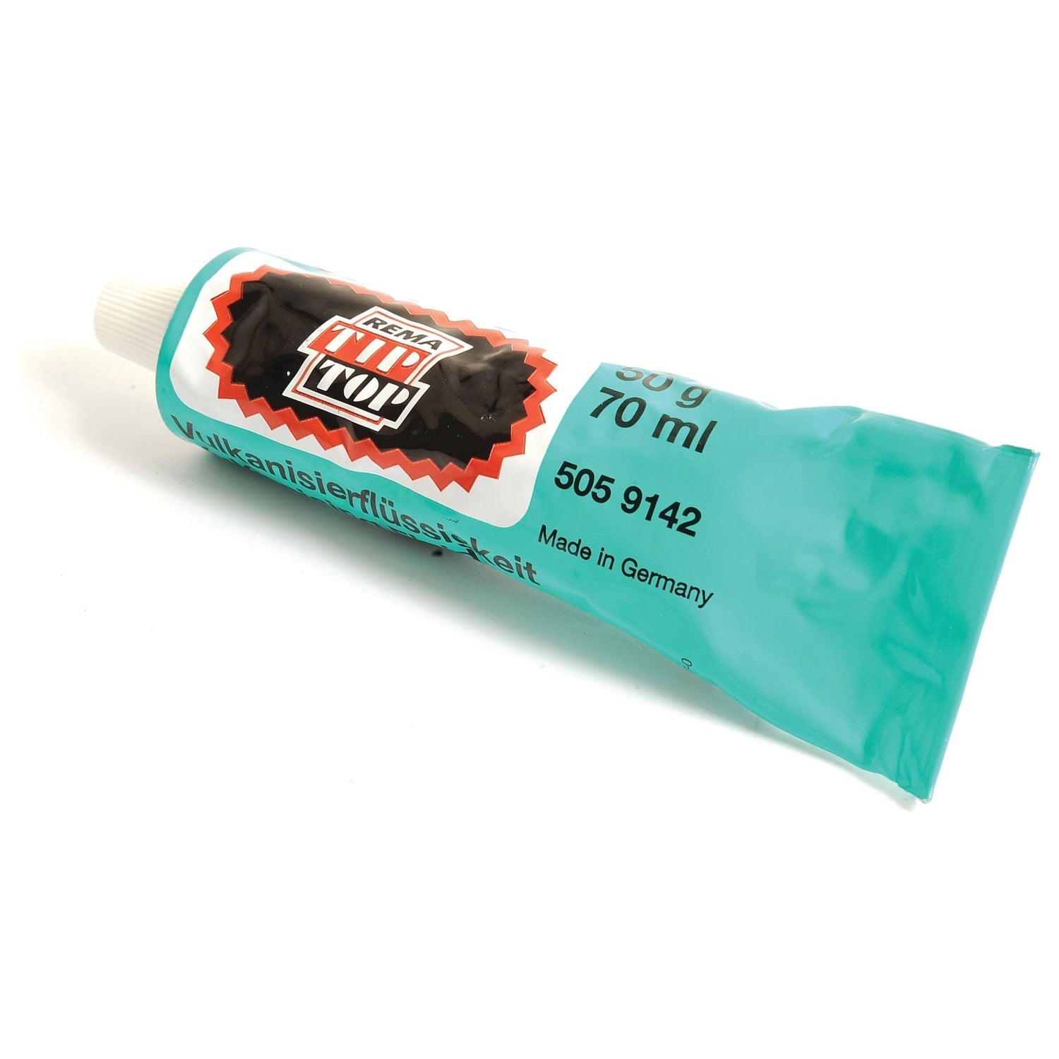 A turquoise tube labeled "Vulcanising Solution" from Sparex, containing 50g/70ml of Vulcanising Solution, with the words "Made in Germany" and "S.52219" printed on it.