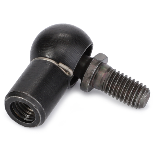 Close-up view of the Massey Ferguson - Toggle Door Strut (Part No. 3478565M1) by AGCO, featuring a black metal ball joint with a hex screw and threaded end, designed for mechanical or automotive applications and compatible with Massey Ferguson 9200 Series tractors.