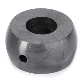 Introducing the AGCO Massey Ferguson Toggle Gear Linkage (part number 3383533M1): a circular black metal or ceramic disk featuring grooves, a central round hole, and an additional smaller side hole. Designed for optimal compatibility with Massey Ferguson's 8100 Series machinery.