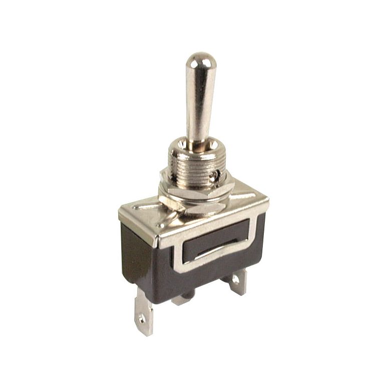 The Sparex Toggle Switch, On/Off/(On) Sprung Centred (Sparex Part No.S.18001), features a black plastic body with two metal terminals at the base, making it ideal for 12/24V applications.