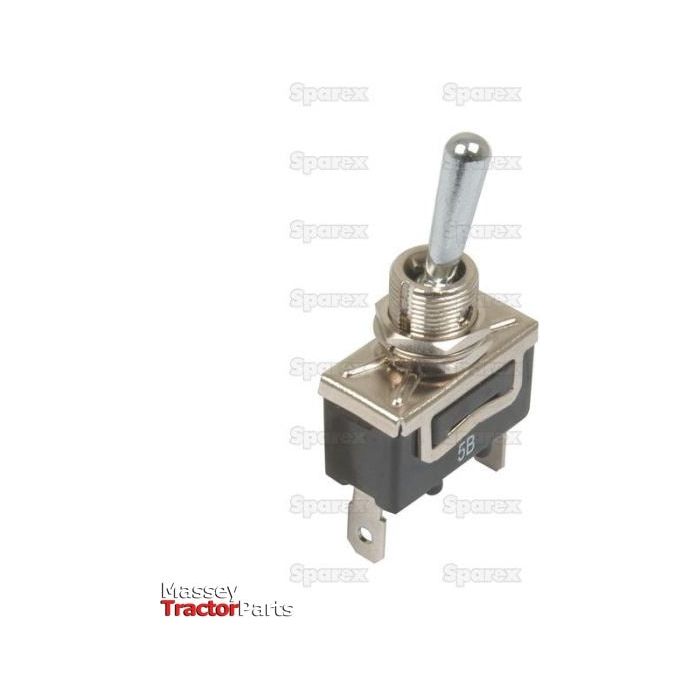 The Sparex Toggle Switch (Part No. S.20967) features a durable chrome lever and is equipped with three spade terminals for easy connection, offering reliable on/off control. The product image showcases a white background with faint logos.