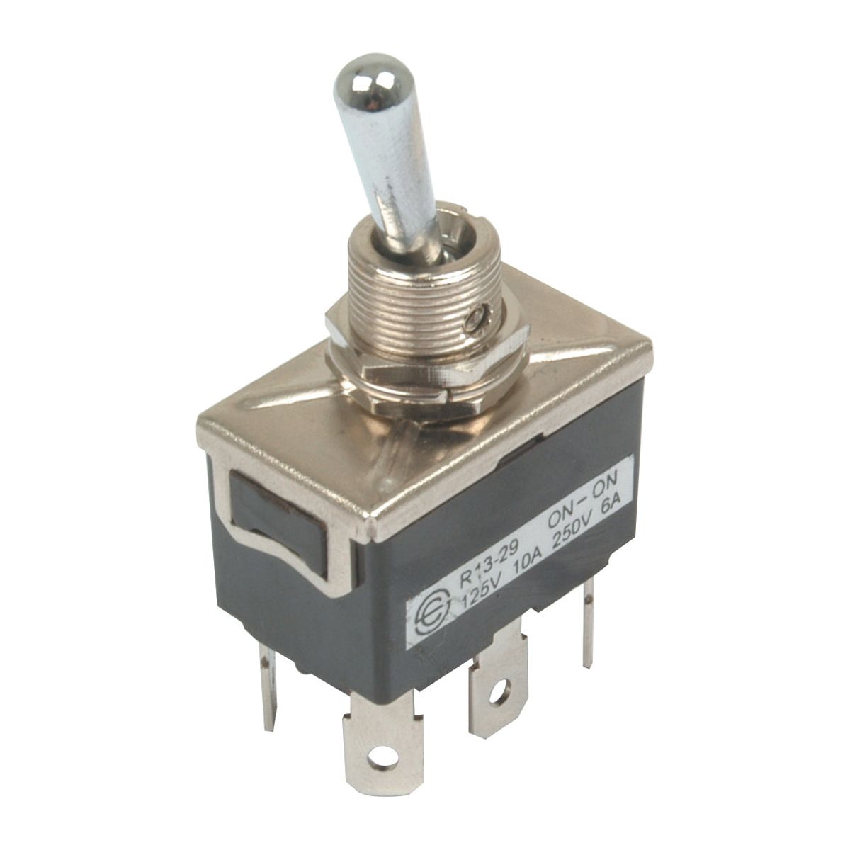A Sparex Toggle Switch, On/On (Sparex Part No. S.20968) featuring three spade terminals and labeled for various voltage and current ratings, ideal for use with Sparex equipment.