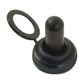 Close-up of a Sparex black rubber dust cap with an attached loop, designed to cover and protect the Sparex Toggle Switch Rubber Boot (Part No. S.79035) from dust and debris.