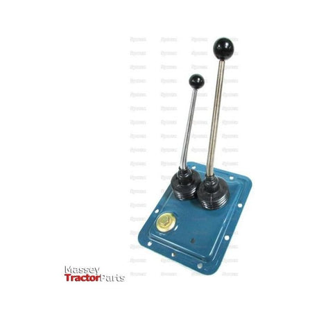 A metal control plate with two vertical levers and a bolt, mounted on a blue base, integrates seamlessly into the Top Cover Assembly (Sparex Part No. S.66211). "Massey Tractor Parts" text is located in the bottom left corner.