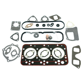 The Top Gasket Set - 3 Cyl. (8035.01) by Sparex, including Sparex cylinder head gaskets, exhaust gaskets, and a variety of O-rings and seals for a 3-cylinder engine, is beautifully arranged on a white background.