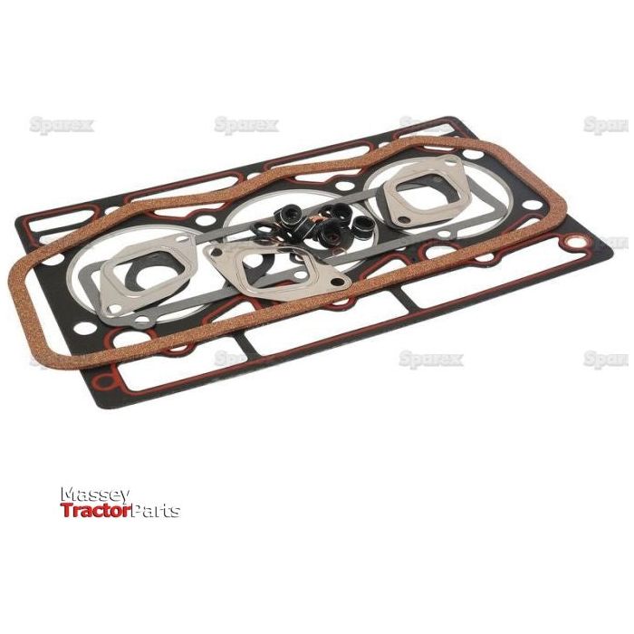 A neatly arranged set of tractor engine gaskets and parts laid out on a flat surface. The image features multiple gaskets and metal components meticulously organized, with the visible logo "Sparex." These components are part of the Top Gasket Set - 3 Cyl. (D155, D179IH), specifically identified by Sparex Part No. S.57676.