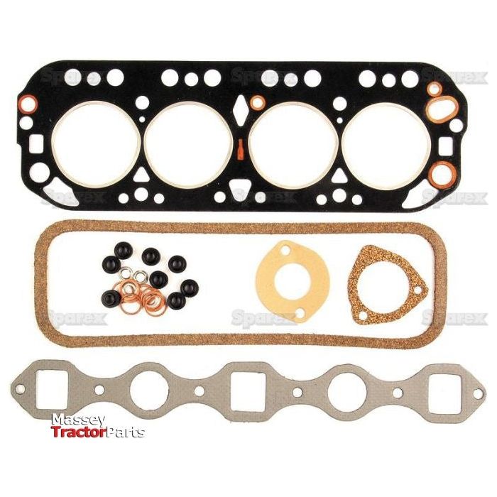 Assorted engine gaskets and seals for a 4 Cyl. Leyland 154, featuring the Sparex Top Gasket Set (Part No. S.58729), which includes a head gasket, manifold gasket, and various O-rings and washers.