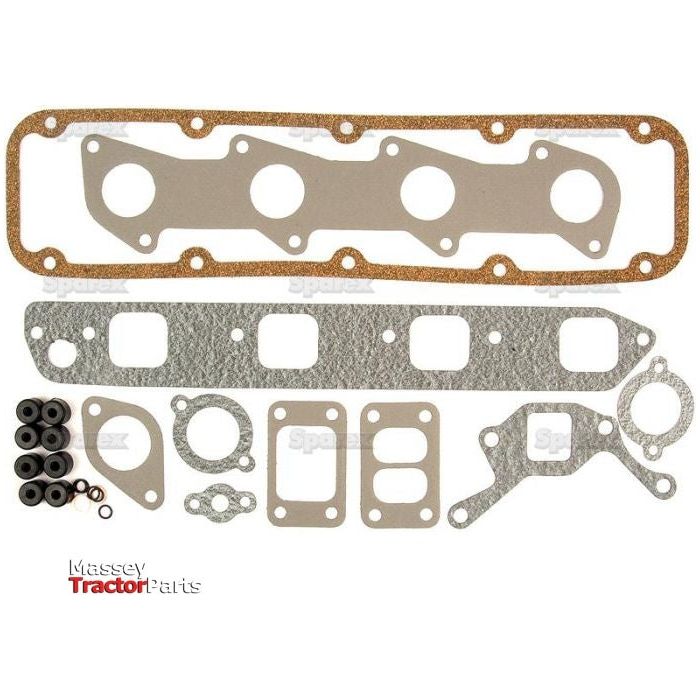 A set of Sparex tractor gaskets and seals, featuring a Top Gasket Set for 4-cylinder models (5640, 6640, 7740, NHTS80, TS90, TS100, TS110) with Sparex Part No. S.66544, laid out on a white background with the text "Massey Tractor Parts" in the bottom left corner. The gaskets are of various shapes and sizes.