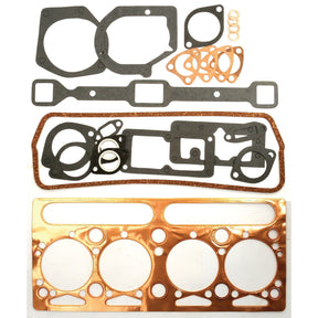 The Sparex Top Gasket Set - 4 Cyl. (A4.203), featuring a range of asbestos-free gaskets in circular, rectangular, and irregular shapes, is displayed against a white background.