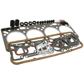 A set of Sparex Top Gasket Set - 4 Cyl. (Part No. S.43568), compatible with Landini engines, including various rubber, metal, and composite gaskets, arranged on a white background.