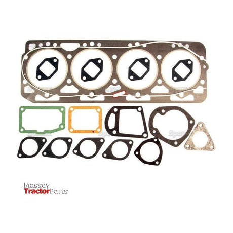 A set of various gaskets, including a head gasket and multiple smaller gaskets for a 4-cylinder engine, displayed on a white background. The Massy Tractor Parts logo is visible in the bottom left corner, showcasing their Top Gasket Set - 4 Cyl. (4.039D, 4.039T, 4.045D, 4.045T, 4.219D, 4.239D, 4.239T) in collaboration with Sparex (Part No.S.71290).