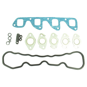 Sparex Top Gasket Set - 4 Cyl. (4.039D, 4.039T, 4.045D, 4.045T, 4.219D, 4.239D, 4.239T) | Sparex Part No.S.71905 for Kubota L2600 includes a blue multi-port gasket, several small metal gaskets, O-rings, and a black rubber gasket arranged on a white background—perfect for maintaining your 4 Cylinder engine.
