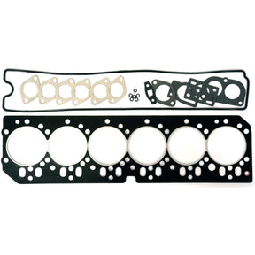 The Top Gasket Set - 6 Cyl. (6.068T, 6.8D/T) by Sparex (Part No.S.31779) is designed for John Deere engines and includes a large cylinder head gasket, smaller gaskets, and O-rings, all neatly arranged on a white background.