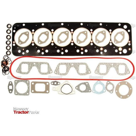 A comprehensive Top Gasket Set for a 6 Cylinder Engine, including a head gasket, intake/exhaust gaskets, and O-rings, all neatly arranged and branded with the "Sparex" logo in the bottom corner. This set is perfect for Fiat 1000 models and corresponds to Sparex Part No. S.62097 (8065.04).