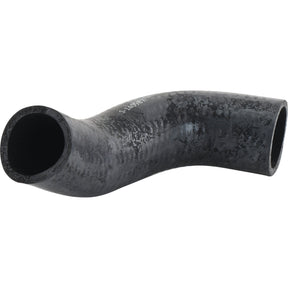 A Top Hose from Sparex with an inner diameter of 43.5mm at the smaller end and 37mm at the bigger end, featuring a black rubber construction with a textured surface. The hose is bent at an angle and secured with a hose clip (Sparex Part No.S.140987).