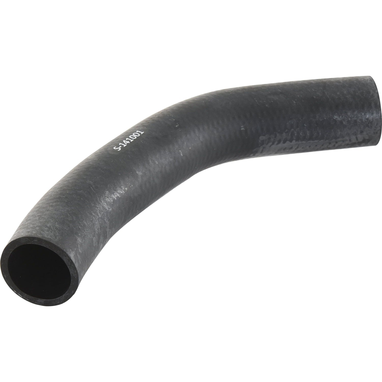 A black, curved rubber hose with a smooth texture and a small printed code on its side, designed for John Deere equipment. This is the Top Hose by Sparex, featuring an inner diameter of 44mm at the smaller end and 54mm at the bigger end (Sparex Part No. S.141001).