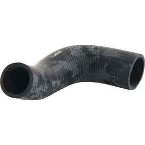 A black, curved rubber hose with a textured surface and markings on the outer layer, featuring compatibility for Ford New Holland machinery, Top Hose, Inner Ø of Hose Smaller End: 45mm, Inner Ø of Hose Bigger End: 38mm | Sparex Part No.S.140988 by Sparex.