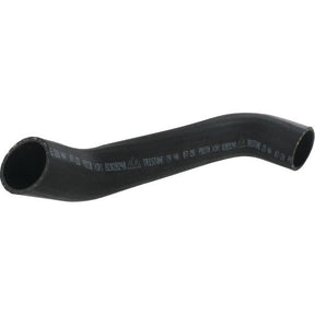 Sparex Top Hose, featuring a black curved design made of rubber with printed specifications in white text, is compatible with Ford/New Holland vehicles. The hose has an inner diameter of 49.5mm at both ends. (Sparex Part No.S.140990)