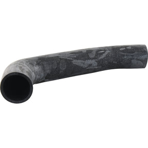 A Sparex top hose (Sparex Part No. S.140998) with a 58mm inner diameter at both ends, crafted from black rubber and featuring a curved design reminiscent of John Deere machinery, lies on a white background.