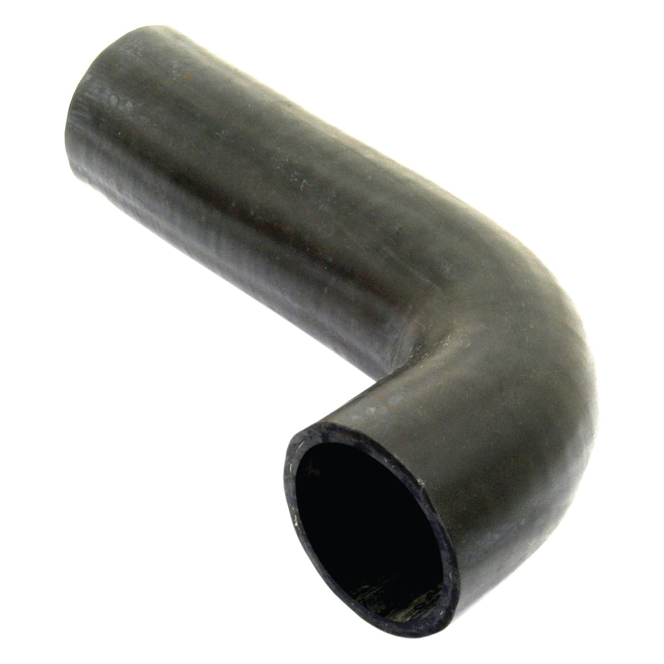 A black rubber hose with a 90-degree bend, compatible with Massey Ferguson equipment and secured using a hose clip. This product is the Sparex Top Hose (Sparex Part No.S.41830), featuring an inner diameter of 49mm on both ends.