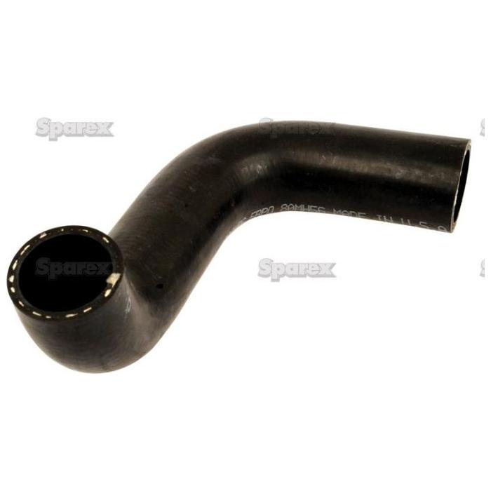 A black, L-shaped rubber hose branded "Sparex" with a watermark in the background, designed specifically for Massey Ferguson models. The hose, known as Top Hose and bearing Sparex Part No.S.107205, features an inner diameter of 40mm at both ends and has visible edge reinforcement at the opening.