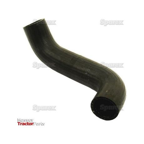 A black, curved rubber hose, potentially used in automobiles, is photographed against a plain white backdrop. Logos in the corners display "Sparex." In the lower-left corner, text reads "Massey Tractor Parts." A closer inspection reveals it is a top hose compatible with Massey Ferguson models. The product is identified as Sparex Part No.S.40020 and has an inner diameter of 35.5mm on the smaller end and 37.5mm on the larger end.