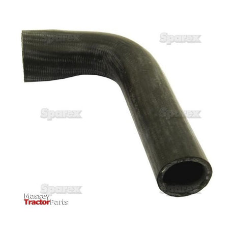 A black, L-shaped top hose (Sparex Part No. S.41826) is displayed on a plain white background. The image features the "Massey Tractor Parts" and "Sparex" logos in the background, indicating it as an authentic Sparex product suitable for Massey Ferguson models, with an inner diameter of 38.5mm at the smaller end and 46mm at the bigger end.