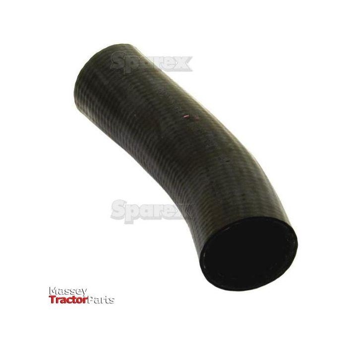 A black, curved rubber hose is featured against a white background, with faint text reading "Sparex" and "Massey Tractor Parts" in the image. This hose is the Sparex Top Hose (Part No. S.40016) and is ideal for use with Perkins A3.152 or Massey Ferguson models, having an inner diameter of 38mm at both ends.