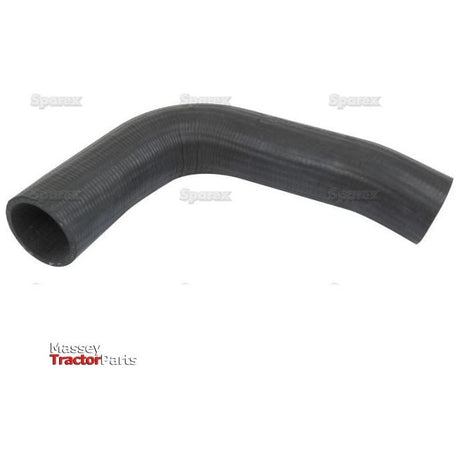 A black, ribbed, flexible rubber hose with a 90-degree bend is displayed against a white background. The "Massey Tractor Parts" logo is visible at the bottom left corner, indicating its compatibility with Massey Ferguson models. This product is the Sparex Top Hose (Part No. S.42687), featuring an inner diameter of 40mm at the smaller end and 44mm at the bigger end.