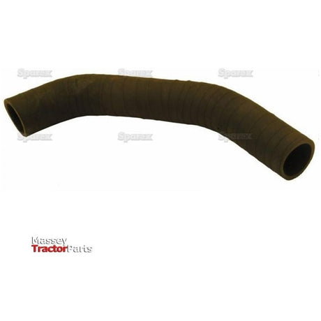 A black flexible top hose (Sparex Part No. S.56942) with a ribbed texture, featuring an inner diameter of 44.5mm at the smaller end and 46.5mm at the larger end, labeled "Massey Tractor Parts" on a white background, paired perfectly with a Sparex hose clip.