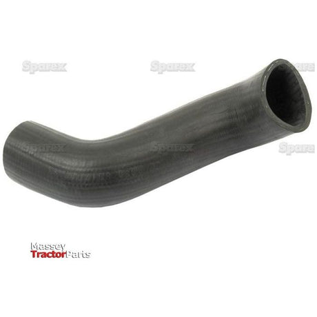 A black, curved rubber hose with an inner diameter of 44mm at the smaller end and 45mm at the larger end. The hose features the Massey Tractor Parts logo in the bottom left corner and is ideally suited for Ford New Holland models. It can be securely fastened with a sturdy hose clip and is identified by Sparex Part No.S.65007 under the brand name Sparex.