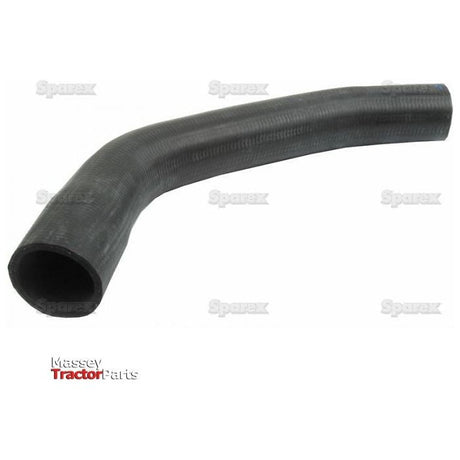 A black, rubber hose with a curved shape is placed against a plain white background. The words "Massey Tractor Parts" and "Sparex" are visible in the image, identifying it as a Sparex Top Hose with an inner diameter of 44mm at the smaller end and 50mm at the bigger end (Part No. S.57708). Also included is a durable hose clip for secure attachment.