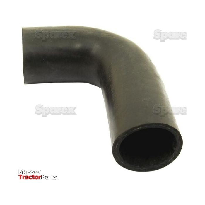 A black, 90-degree curved rubber hose made of durable material is set against a white background. The text "Sparex" and "Massey Tractor Parts" clearly indicates its suitability for Massey Ferguson models. This hose, known as the Top Hose, has an inner diameter of 48mm at both ends and is available under Sparex Part No. S.41829.