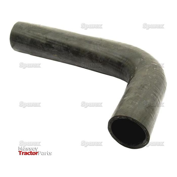 A Sparex Top Hose (Part No. S.43125), featuring a durable black rubber construction, is bent at a 90-degree angle and displayed against a white background with the Massey Tractor Parts and Sparex logos. Both ends of the hose have an inner diameter of 48mm.