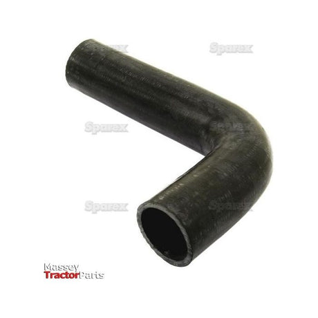 A black, L-shaped rubber hose, specifically designed for coolant systems in tractors, is depicted against a plain white background. The "Massey Tractor Parts" logo is visible in the bottom left corner. This Sparex Top Hose (Part No.S.41838), with an inner diameter of 49mm at both ends, is crafted from durable rubber material to ensure longevity and reliability for your Massey Ferguson tractor.